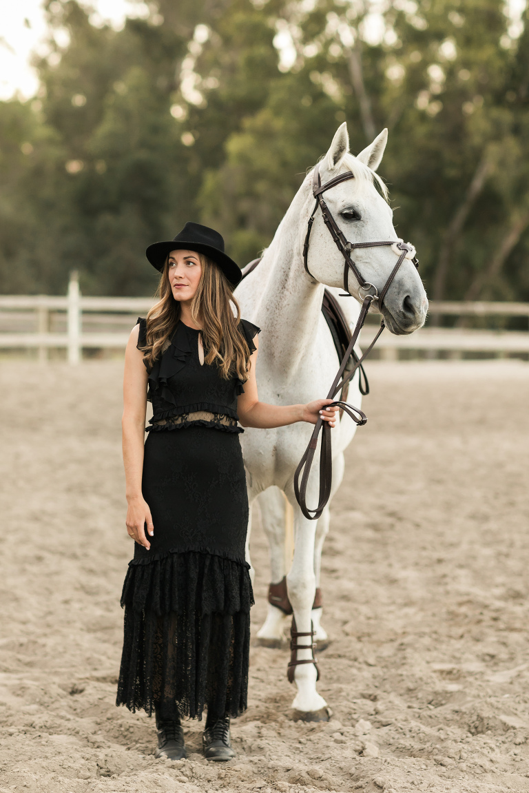Rent the Runway dress for an Oak Park Equestrian Session by Elizabeth Hay Photography