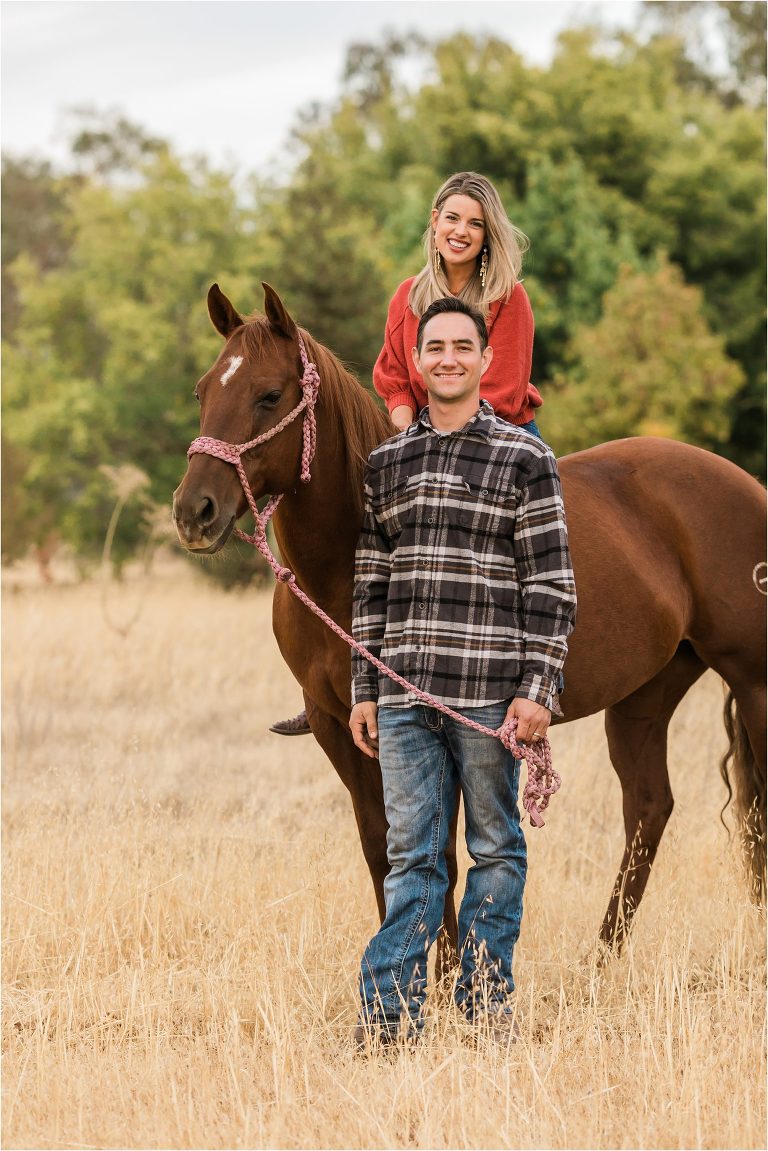 Clovis California Equine Photography session with Ashley, husband and chestnut mare by Elizabeth Hay Photography