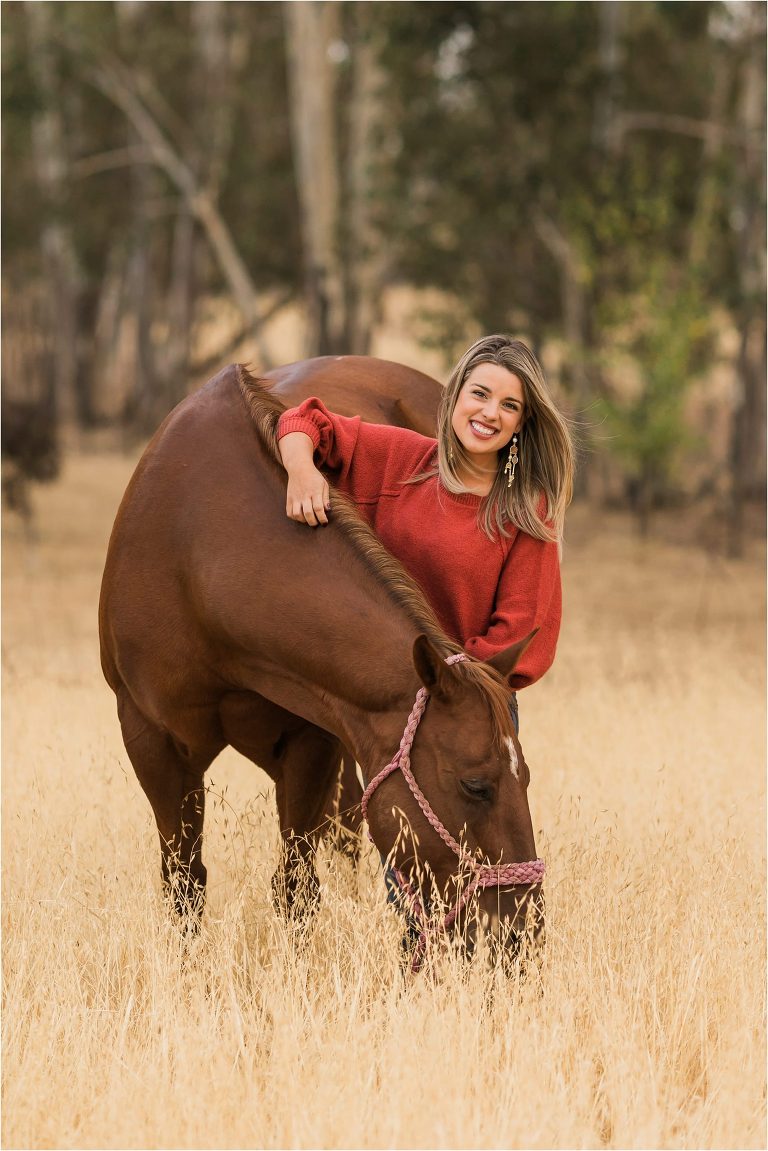 Clovis California Equine Photography session with Ashley and her chestnut horse by Elizabeth Hay Photography
