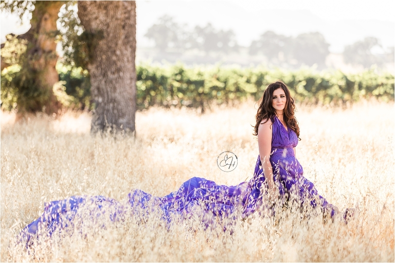 model wearing a purple parachute dress at the 2018 Elizabeth Hay Photography workshop at Oyster Ridge wedding venue in Santa Margarita, California.