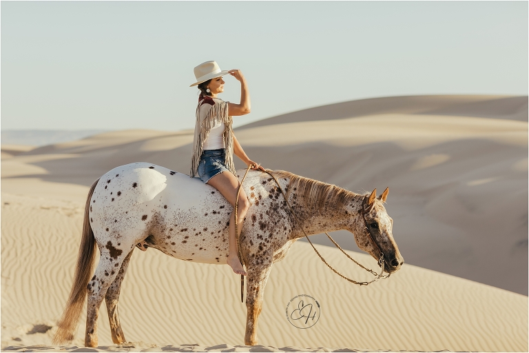 high fashion Equine Photography Workshop with Elizabeth Hay Photography in Pismo Beach California and Appaloosa horse