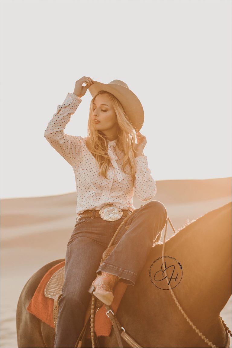 high fashion equine shoot at the Pismo Beach Dunes by Elizabeth Hay Photography with cowgirl