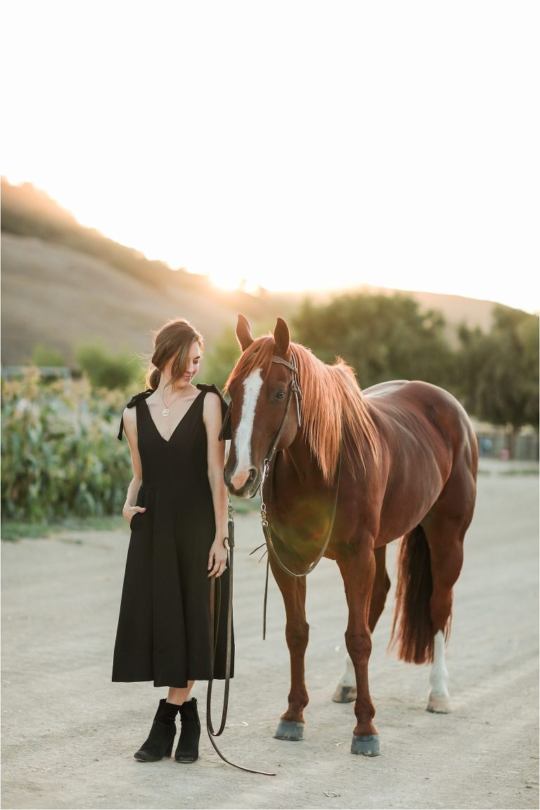 Los Alamos Equine Photography session with Lindsay Branquinho in a black crepe dress photographed by Elizabeth Hay Photography