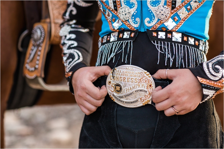 All American Quarter Horse Congress Champion buckle by Elizabeth Hay Photography