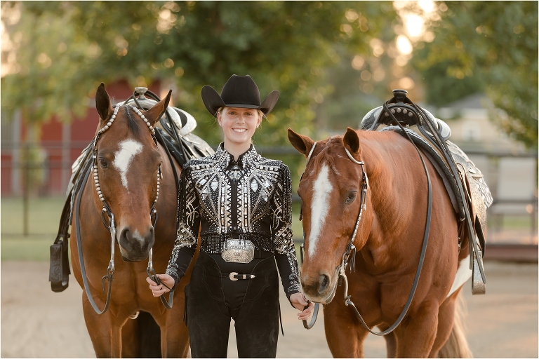 Bakersfield Equine Photography Session with California Equine Photographer Elizabeth Hay of blonde girl two horses. 