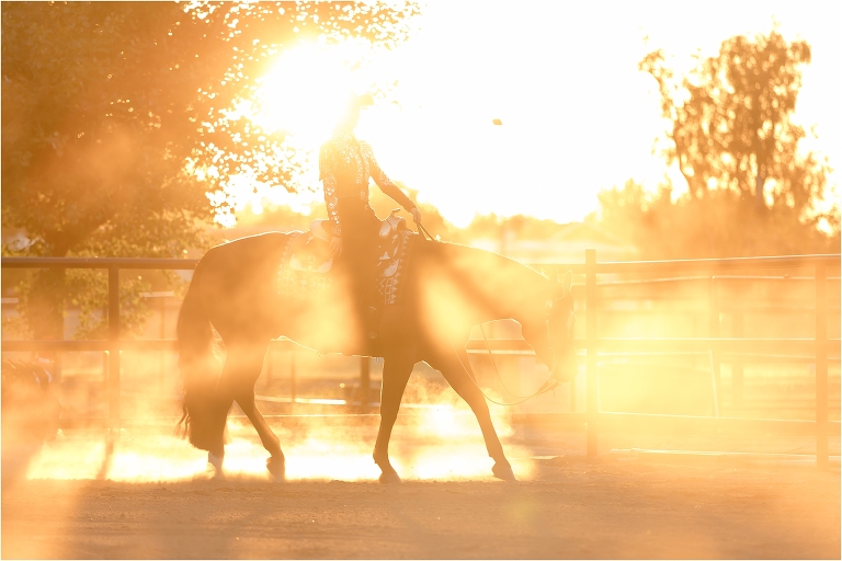 California Equine Photographer Elizabeth Hay Photography image of girl and her horse riding at sunset. 
