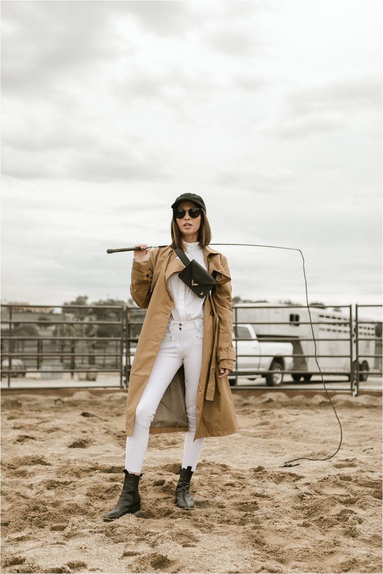 Free x Rein breeches and modern hip bag worn cross body. 