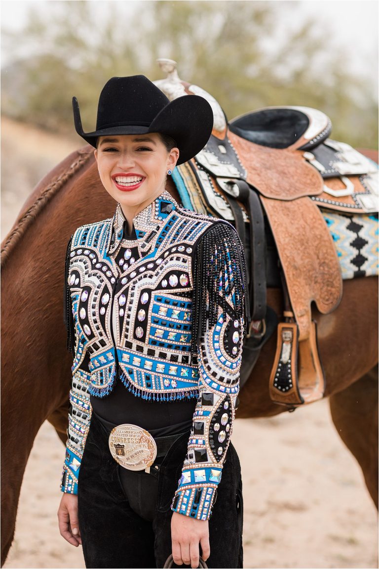 All American Quarter Horse Congress rider wearing Lindsay James Show Clothing by California Equine Photographer Elizabeth Hay Photography
