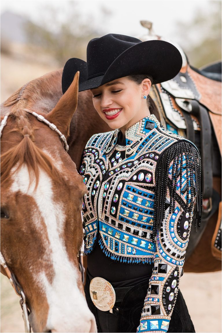All American Quarter Horse Congress rider wearing Lindsay James Show Clothing by Elizabeth Hay Photography