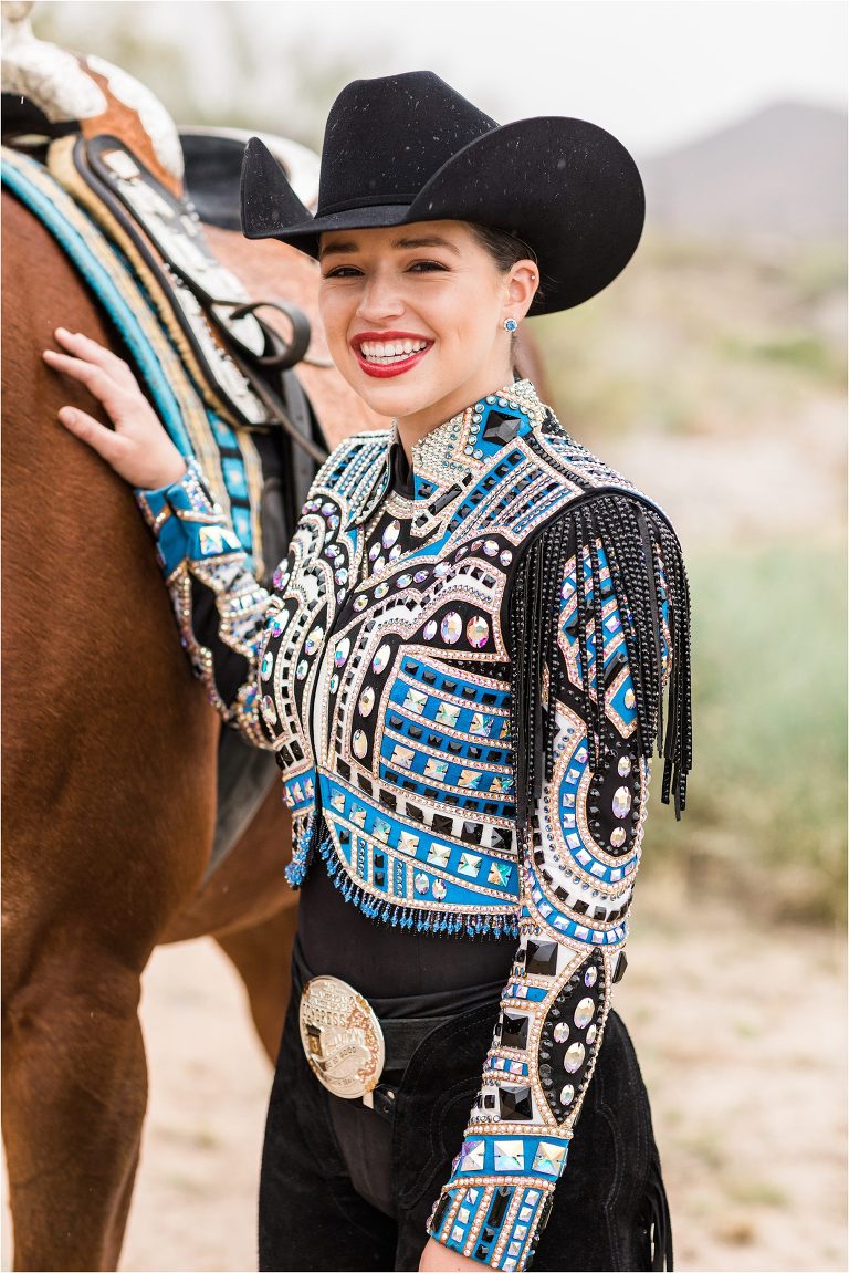 Lindsay James Show Clothing Western Pleasure Trail jacket at the Arizona Sun Circuit shot in Scottsdale, Arizona. 