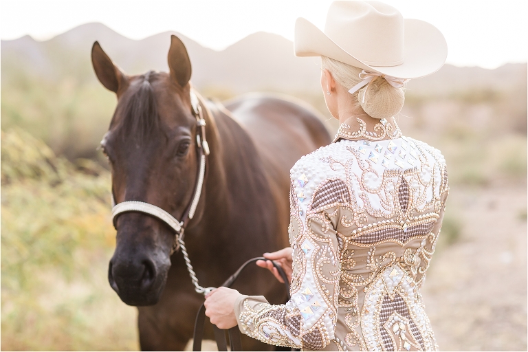 Swarovski gold and champagne colored AQHA Showmanship jacket made by Lindsey James Show Clothing by Elizabeth Hay 