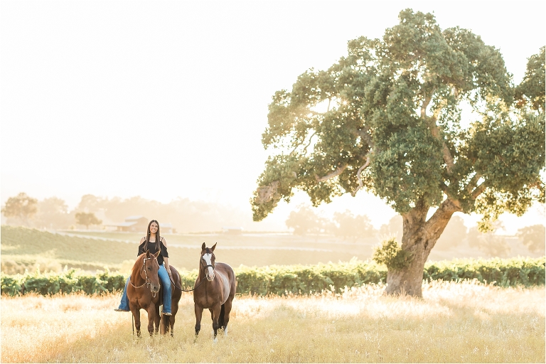 Cal Poly senior and her two geldings photographed by Elizabeth Hay Photography at Oyster Ridge in Santa Margarita, California. 