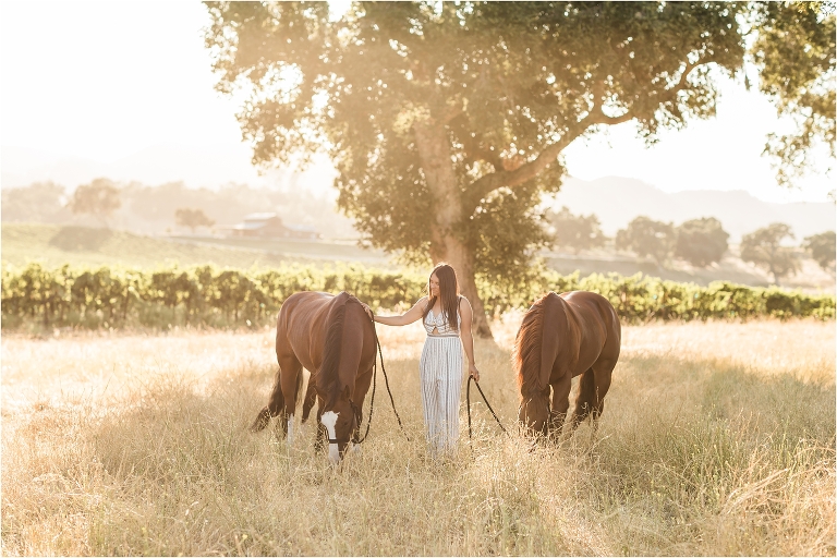 Cal Poly senior and her horses photographed by Elizabeth Hay Photography at Oyster Ridge in Santa Margarita, California. 