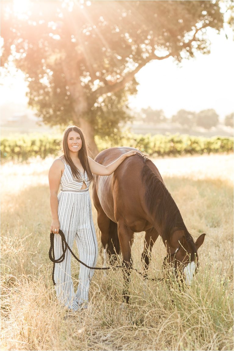 Cal Poly senior and her barrel racing horse photographed by Elizabeth Hay Photography at Oyster Ridge in Santa Margarita, California. 