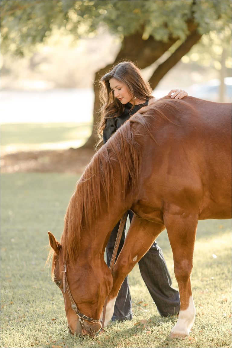 Cal Poly senior photography session with brunette girl and sorrel horse by California Equine Photographer Elizabeth Hay Photography