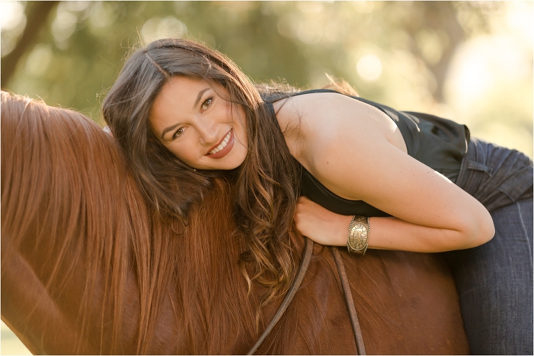 Cal Poly senior photography session with brunette student and sorrel horse by California Equine Photographer Elizabeth Hay Photography