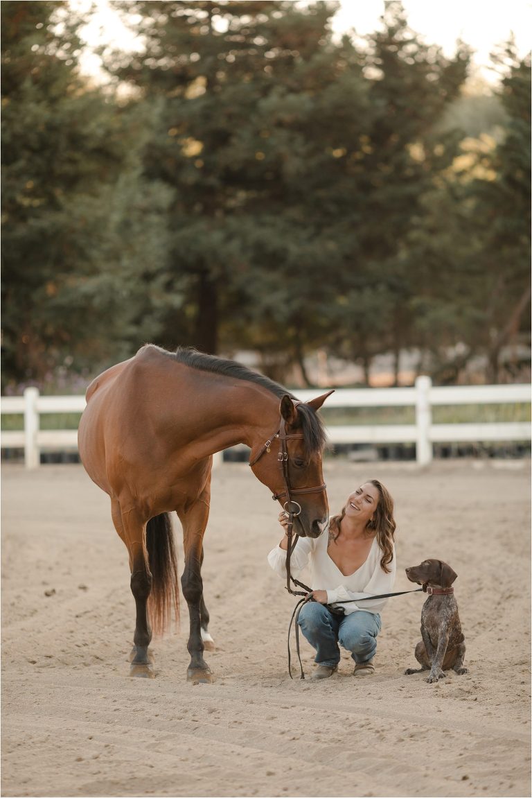 Santa Barbara Equestrian Shoot with bay horse and dog by Elizabeth Hay Photography