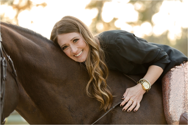 Equestrian rider in rose gold sparkling breeches by California Equine Photographer Elizabeth Hay Photography