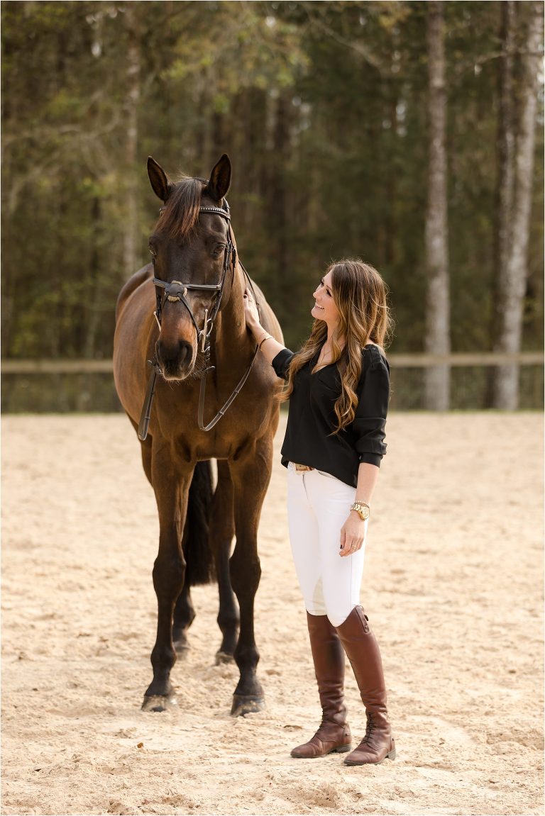 Equestrian show jumper and bay horse in Ocala Florida by Elizabeth Hay Photography