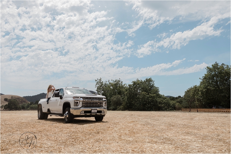 western Bride and Bridesmaids showing up in a Chevy truck for portraits. 
