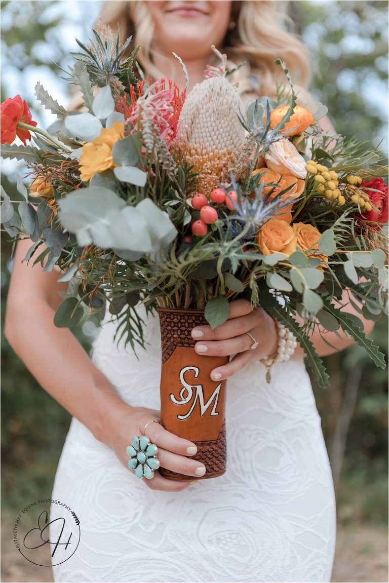 western bridal bouquet wrap for Morro Bay Ranch wedding by Elizabeth Hay Photography