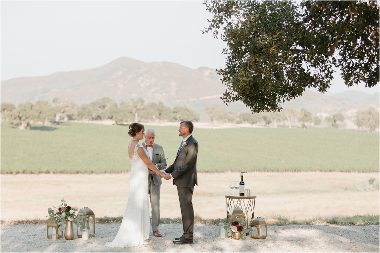bride and groom vows at an Oyster Ridge Elopement wedding at a California Winery