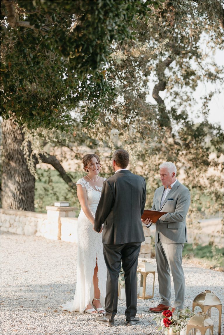 bride and groom vows during Oyster Ridge Elopement wedding at a California Winery