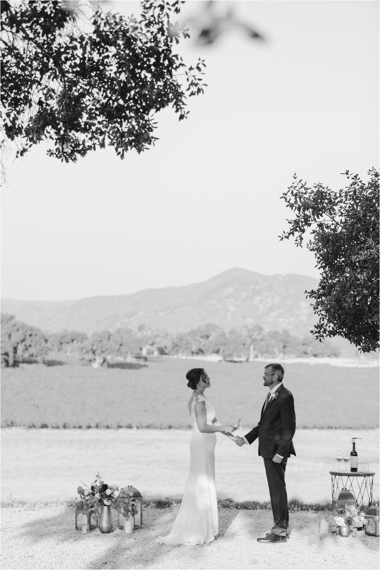 bride and groom exchange vows at an Oyster Ridge Elopement wedding at a California Winery