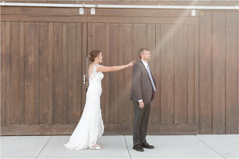 bride and groom first look at an Oyster Ridge Elopement wedding