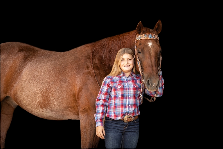 Western Black Background Portraits with American Quarter Horse Cowboy and his girl by Elizabeth Hay Photography