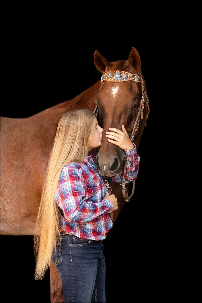 Western Black Background Portraits with American Quarter Horse Cowboy and his little girl by Elizabeth Hay Photography