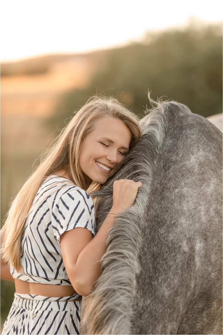 San Luis Obispo Equestrian session with Cal Poly senior girl and dapple grey horse by Elizabeth Hay Photography.