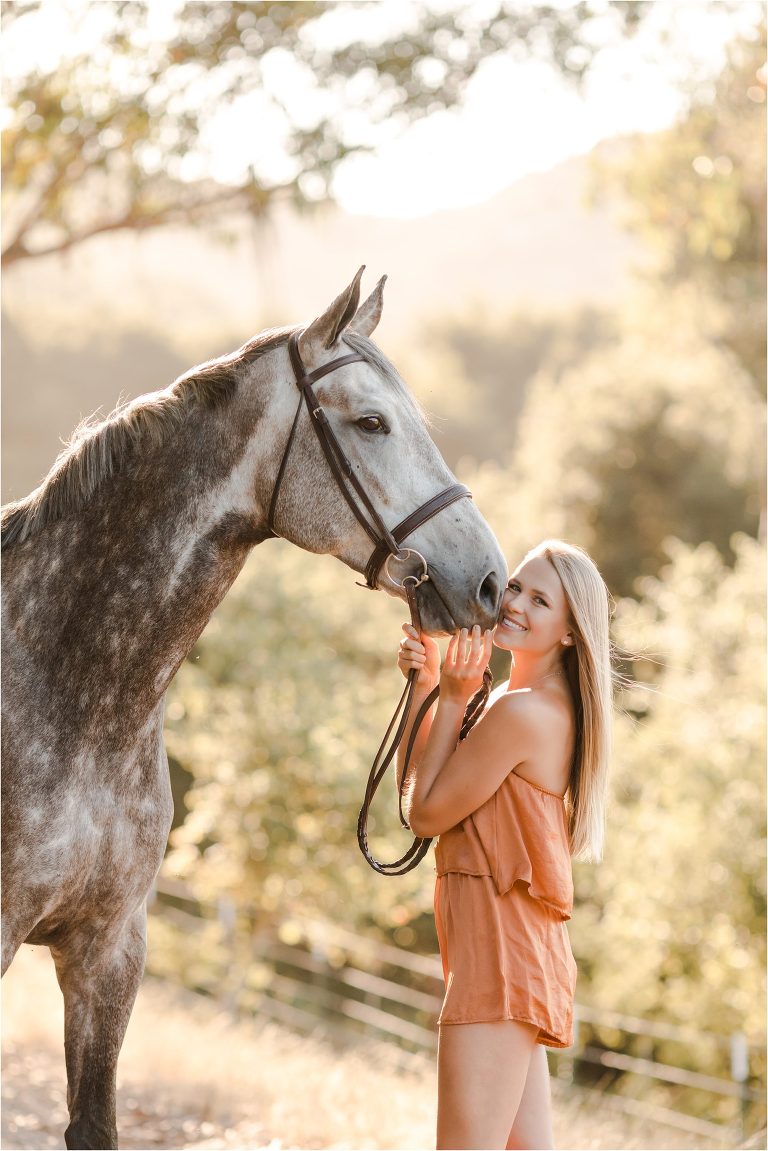 San Luis Obispo Equestrian session with blonde girl and grey hunter horse by Elizabeth Hay Photography. 
