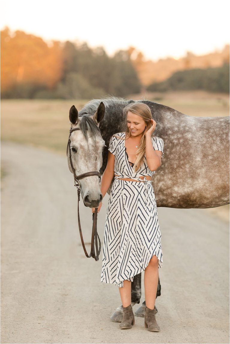 San Luis Obispo Equestrian session with blonde Cal Poly Senior and dapple grey horse by Elizabeth Hay Photography.
