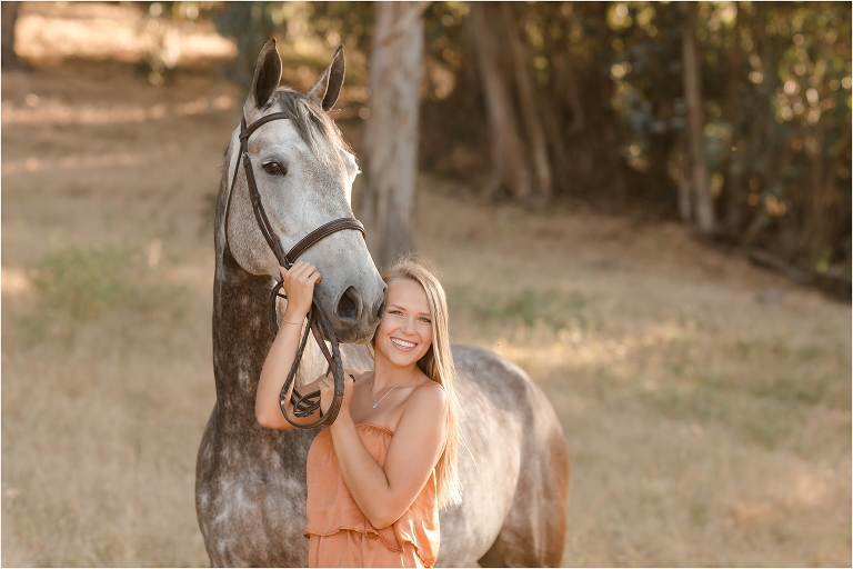 San Luis Obispo Equestrian session with blonde Cal Poly senior and grey horse by Elizabeth Hay Photography. 
