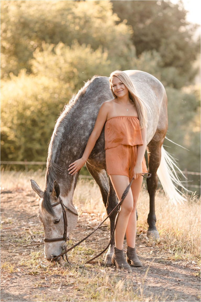 San Luis Obispo Equestrian session with blonde girl and grey horse by Elizabeth Hay Photography at Oak Park Equestrian Center.