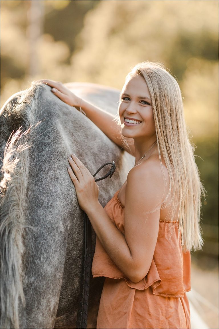 San Luis Obispo Equestrian session with blonde girl and dapple grey horse by Elizabeth Hay Photography. 
