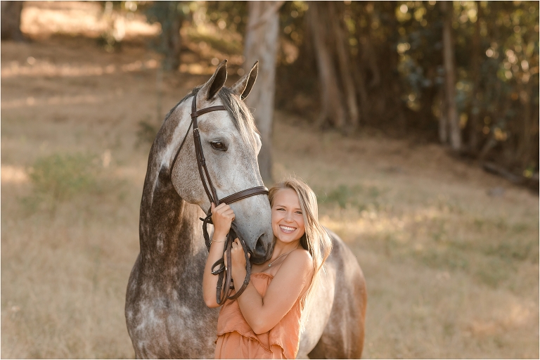 San Luis Obispo Equestrian session with blonde Cal Poly Senior girl and grey horse by Elizabeth Hay Photography. 