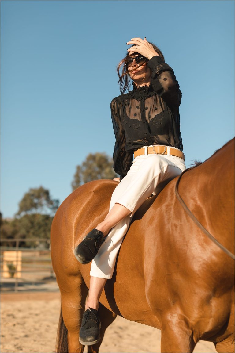 Milton Menasco x Celeris UK riding boot equestrian fashion shoot by Elizabeth Hay Photography with sorrel horse