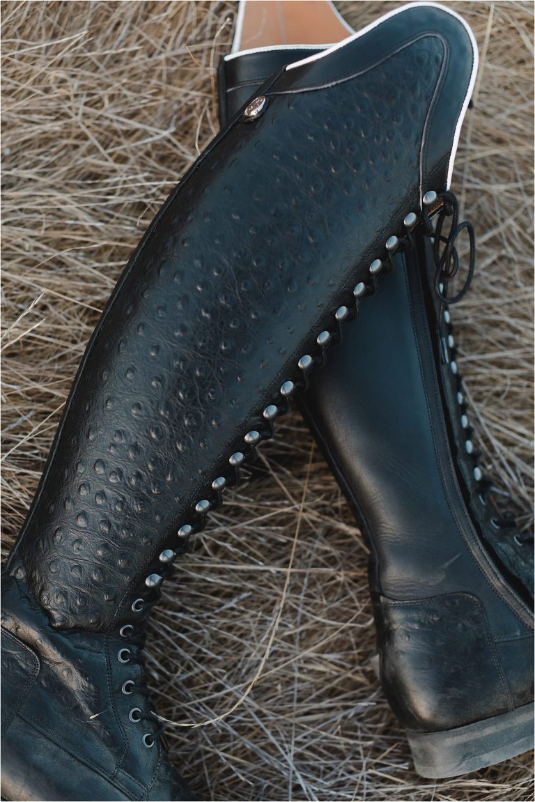 Celeris Bia equine riding boots in black ostrich and black leather