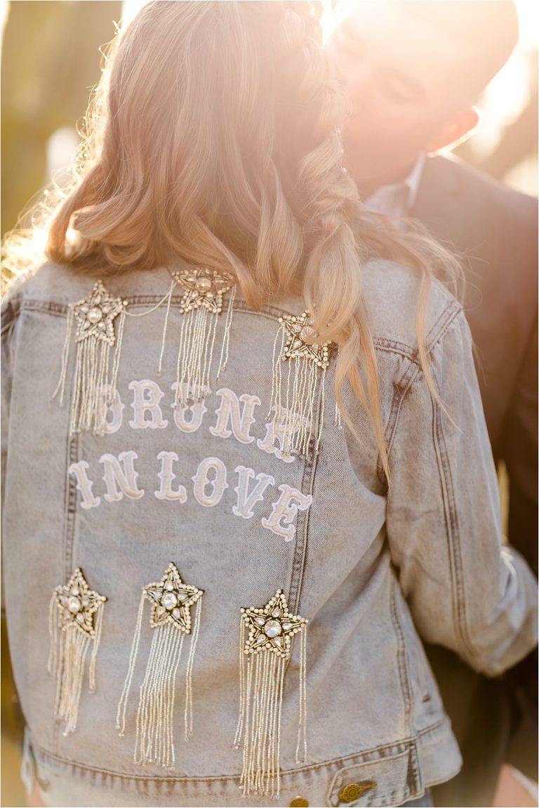Western Engagement session personalized denim jacket by Elizabeth Hay Photography