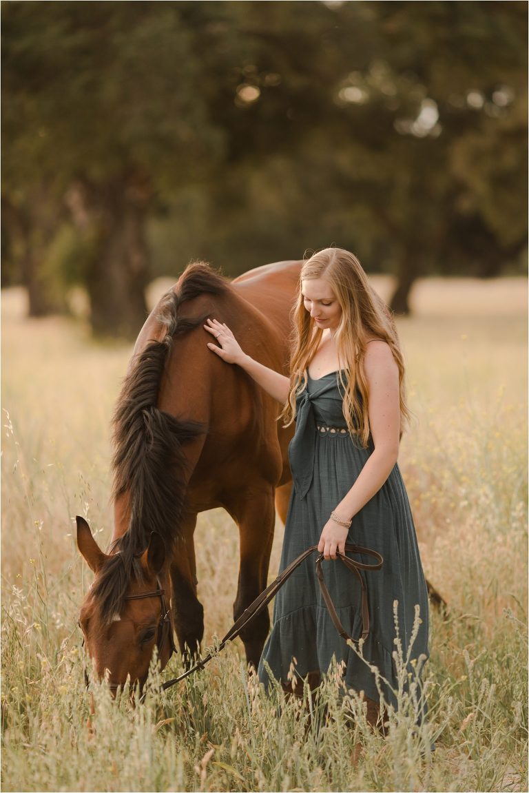 Cal Poly Equestrian Senior session with Jordan and Good Times in a golden field by California Equine Photographer Elizabeth Hay Photography.