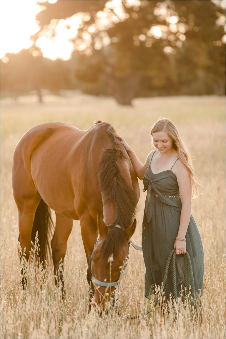 Equine Senior session with a girl and her horse in a golden field by California Equine Photographer Elizabeth Hay Photography.