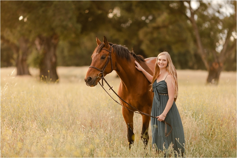 Equestrian Senior session with a girl and her horse in a golden field by California Equine Photographer Elizabeth Hay Photography.