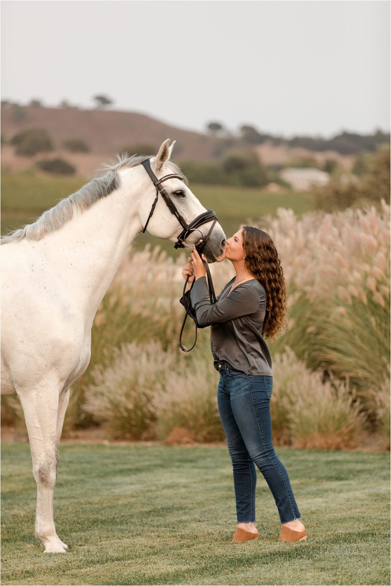 Graduating Senior Avery and her grey horse Cumani by California Equine Photographer, Elizabeth Hay Photography in Santa Ynez, California. 