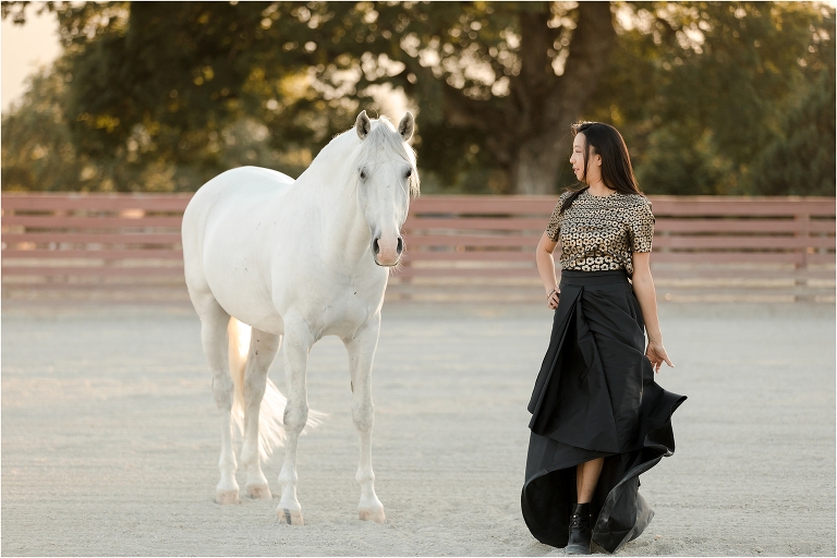 Woodside Equestrian Photo Session with woman and grey horse at the Horse Park at Woodside by California Equine Photographer, Elizabeth Hay Photography.