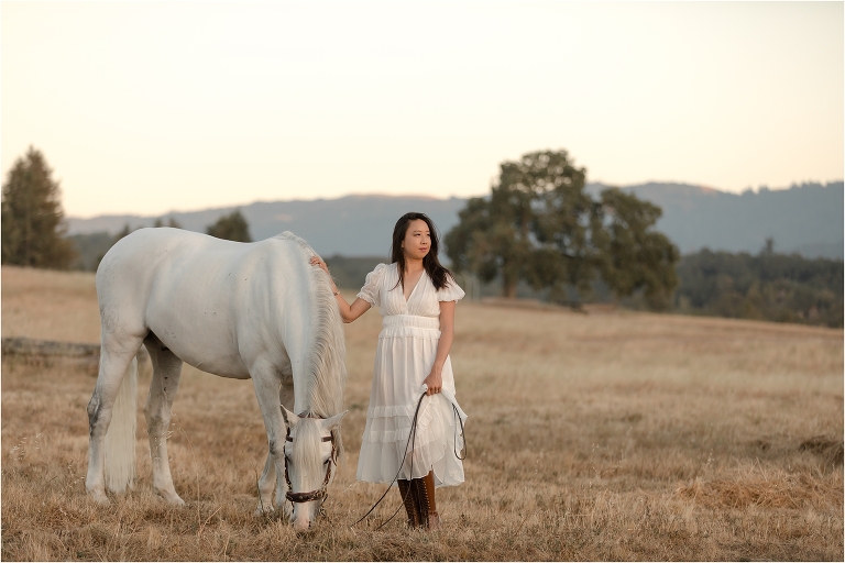 woman and her white Lusitano horse by California Equine Photographer Elizabeth Hay Photography