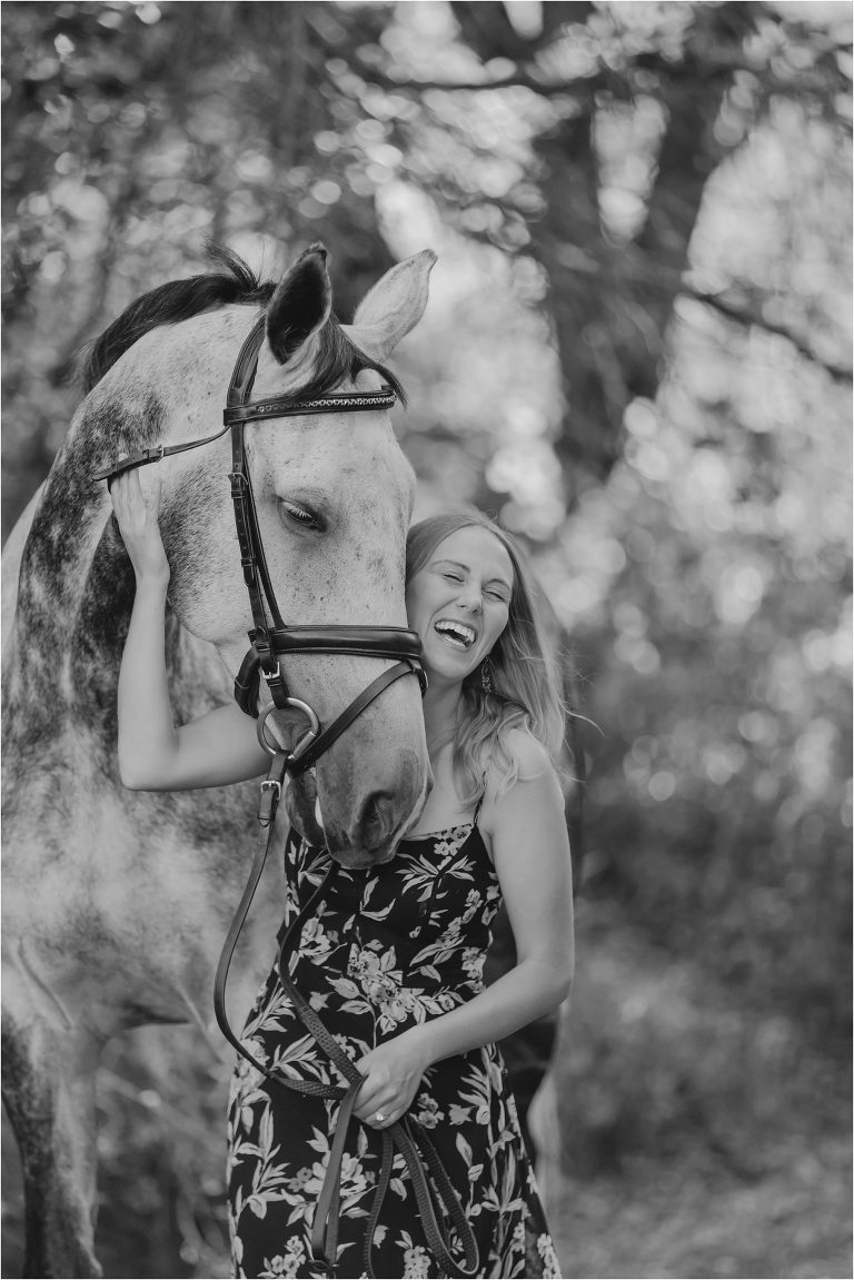 woman laughing with horse at Shiloh West Eventing Session at the Shiloh West Equestrian Center by California Equine Photographer Elizabeth Hay Photography.