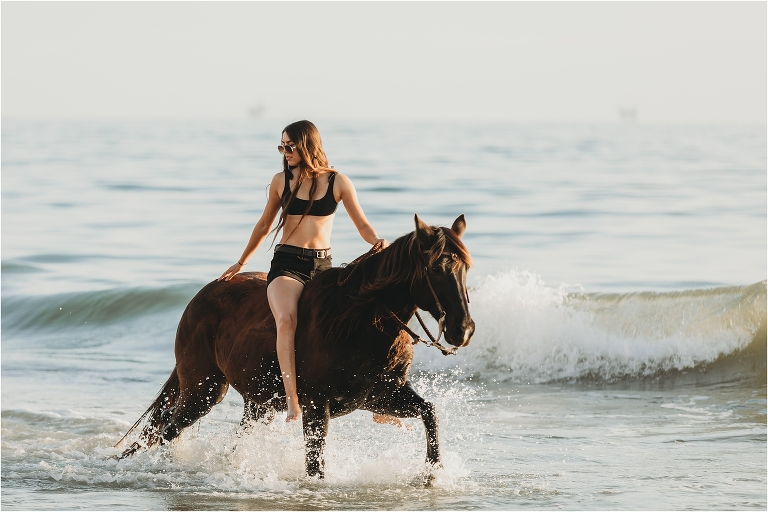Santa Barbara Equine Session on the beach with California Equine Photographer Elizabeth Hay Photography with a girl riding her horse. 