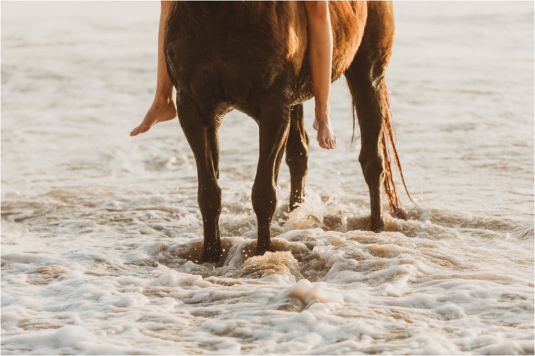 California Equine Photographer session with a woman and her horse on a beach at sunset by Elizabeth Hay Photography.